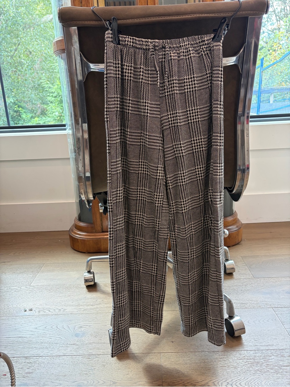 Plaid Wide-Leg Girls Pants in Cream/Black